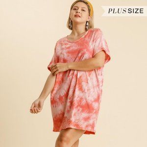 Umgee Plus Watermelon Tie Dye Ribbed Sleeve Dress